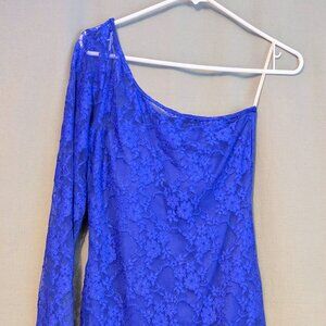 Blue lace, one-sleeve Trixxi dress - size small